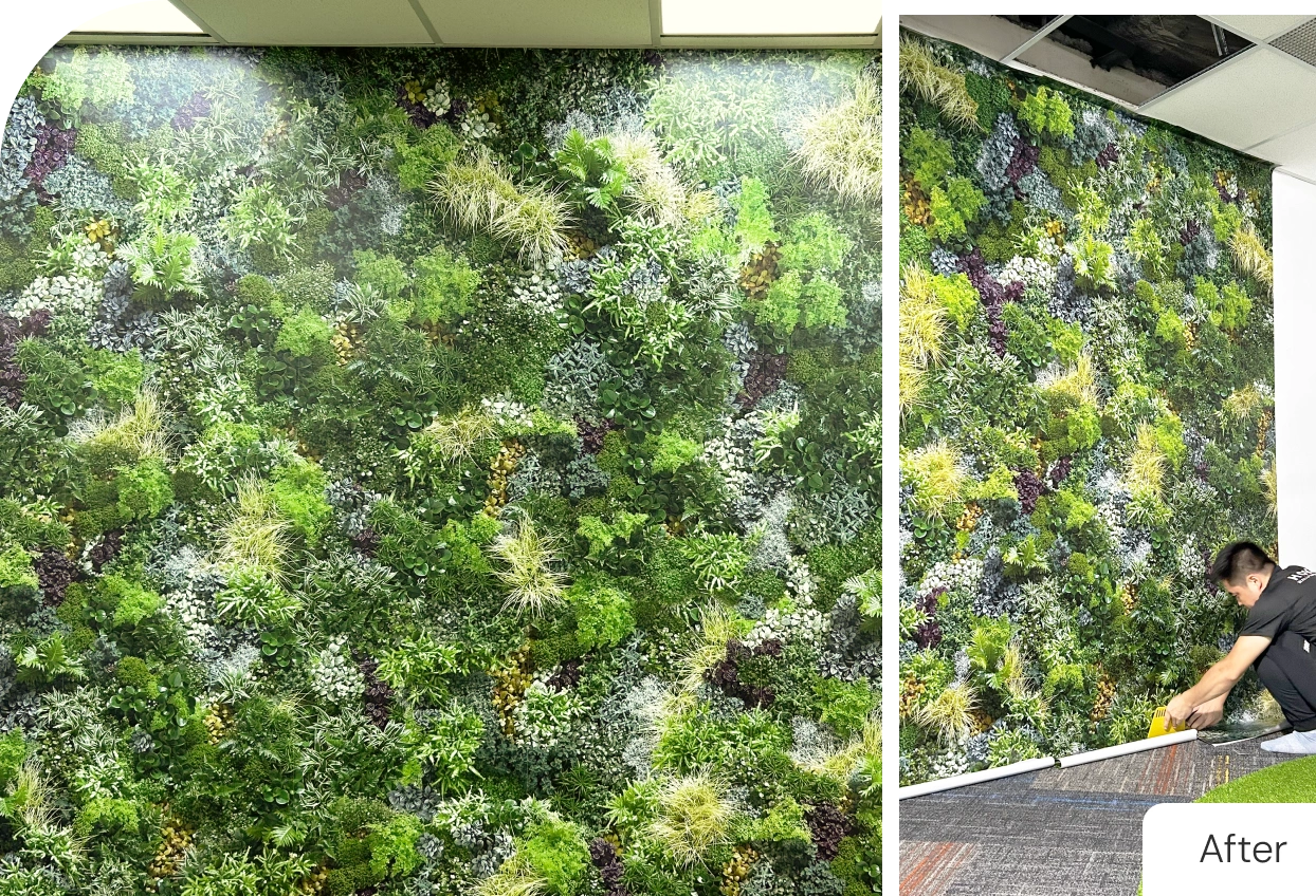 Office Wall After Installing Botanical Wallpaper Concept